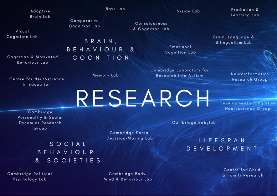 Research wordcloud, white on blue background