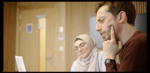 two students talking